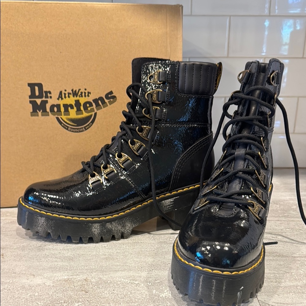 Dr. Martens Black Laurenne Combat Boots with Chunky Platform
